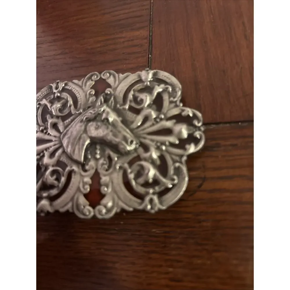 Vtg 1974 Bergamot Brass Works Horse Belt Buckle PEWTER Western
